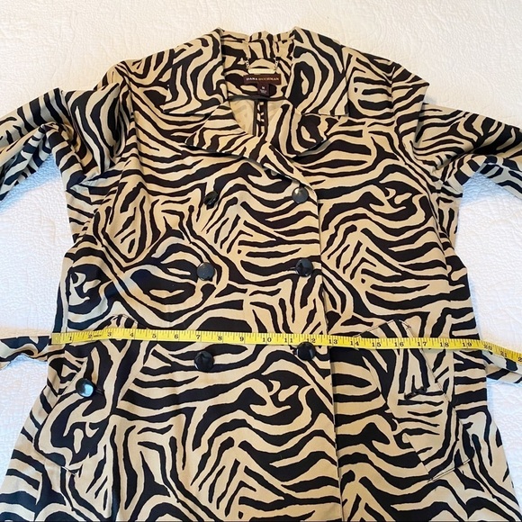 Dana Buchman Double Breasted Animal Print Tan Black Trench Coat - M - Picture 11 of 16